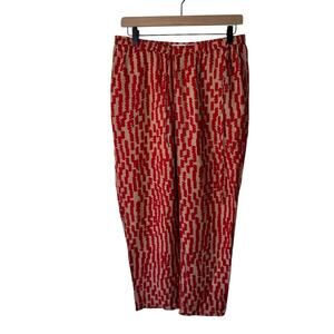 HUMANOID Abstract Print Pull on Elastic Waist Pants Red Brown Large
